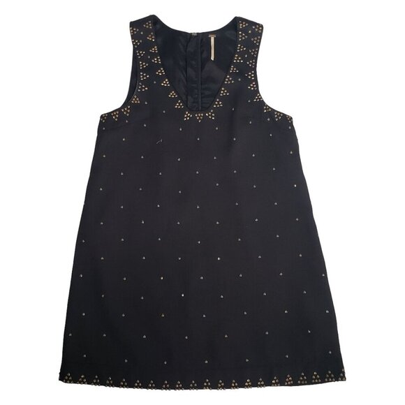 Free People Soho Brass Studded Shift Dress Sleeveless Boho Aztec Black Size 2 - Picture 5 of 12